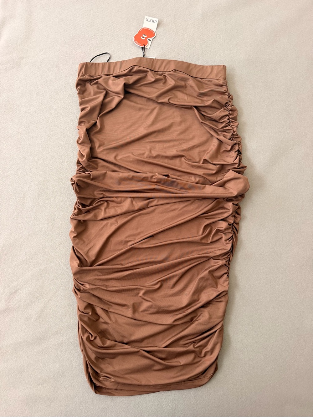 Cider Ruched Midi Skirt in Warm Brown